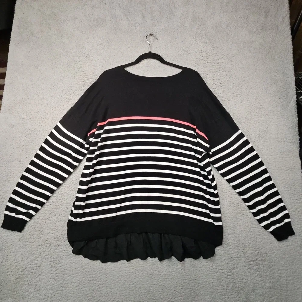 Torrid 1 Sweater Womens 1X Black Striped Layered Preppy Lagenlook Stretch Coral